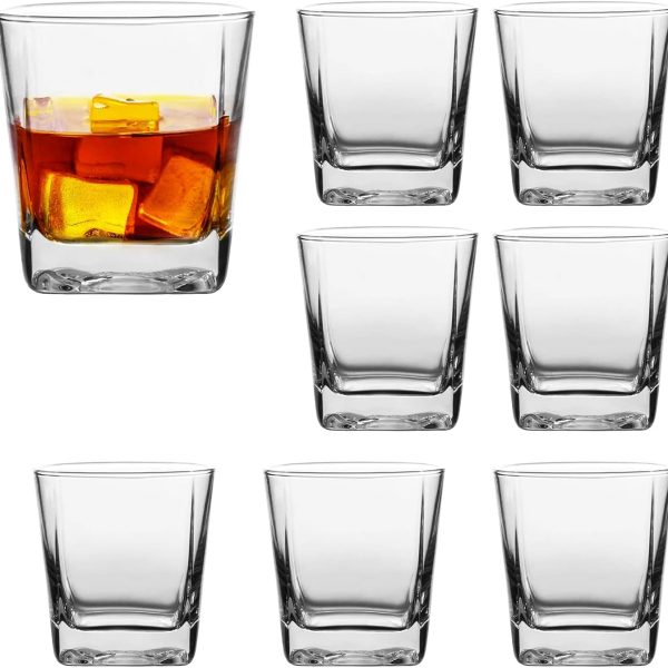 Drinking Glasses Set of 8, Glassware Set Includes 8 Rocks Glasses Heavy Base Glass Cups for Water, Juice, Beer, Wine, and Cocktails
