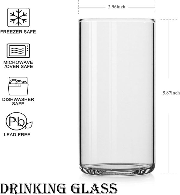 Thin Highball Glasses Set of 4,19oz Cocktail Glass Set,Tall Drinking Glasses for Water,Juice,Milk,Cocktails,Beer and More,Elegant Bar Glassware,Lead-Free Pint Glasses,Glass Drink Tumblers