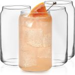 Classic Can Tumbler Glasses Set of 4, Clear Kitchen Glassware Sets for Beverages and Cocktails, Lead-Free, Cute Drinking Glasses, 16-Ounce