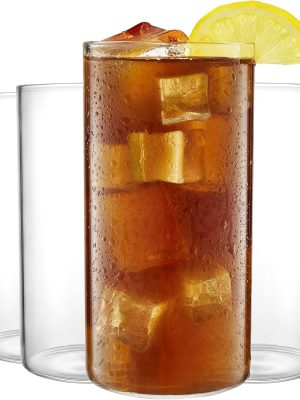 Thin Round Drinking Glasses Set of 4-19 oz Tall Water Glasses - Highball Glass Cups Set - Elegant Drinkware - Deluxe Glassware Sets for Sparkling Cocktails, Wine, Beer, Whiskey, Dinner