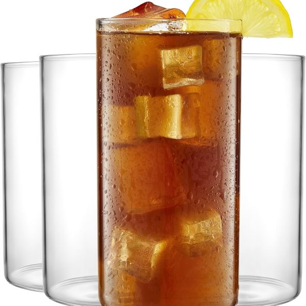 Thin Round Drinking Glasses Set of 4-19 oz Tall Water Glasses - Highball Glass Cups Set - Elegant Drinkware - Deluxe Glassware Sets for Sparkling Cocktails, Wine, Beer, Whiskey, Dinner