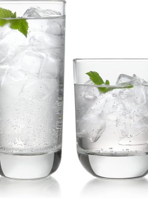 Tumbler and Rocks Glass Set, Elegant Drinkware Glasses Set,, Tall Drinking Glasses with Modern Clean Lines, Dishwasher Safe Drinking Glasses Set of 16