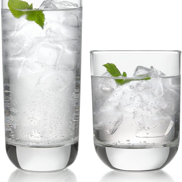 Tumbler and Rocks Glass Set, Elegant Drinkware Glasses Set,, Tall Drinking Glasses with Modern Clean Lines, Dishwasher Safe Drinking Glasses Set of 16