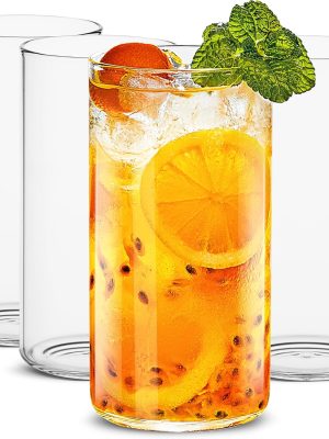 Drinking Glasses 19 oz, Thin Highball Glasses Set of 4,Clear Tall Glass Cups For Water, Juice, Beer, Drinks, and Cocktails and Mixed Drinks