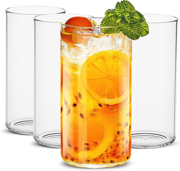Drinking Glasses 19 oz, Thin Highball Glasses Set of 4,Clear Tall Glass Cups For Water, Juice, Beer, Drinks, and Cocktails and Mixed Drinks