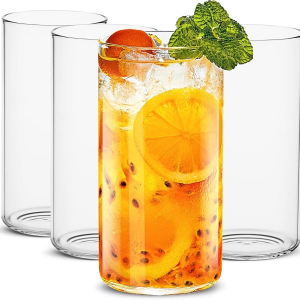 Drinking Glasses 19 oz, Thin Highball Glasses Set of 4,Clear Tall Glass Cups For Water, Juice, Beer, Drinks, and Cocktails and Mixed Drinks