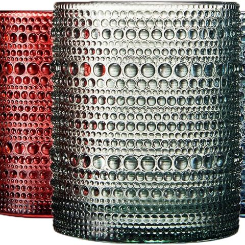 Colored Glass Glasses | Set of 4 | Large Art Deco Glassware Muted Vintage Glasses for Wine, Champagne, Cocktail, Margarita, Wine Glass, Gift Idea, Muted Pastel Colors Goblets - Beaded