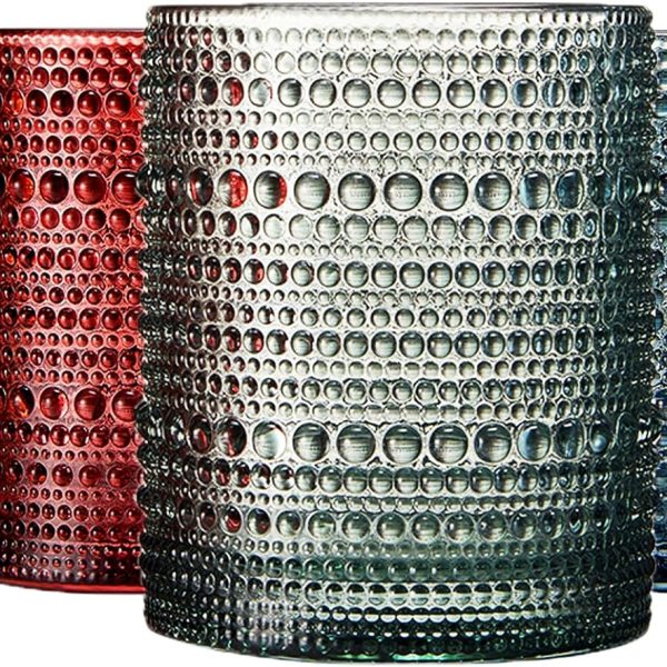 Colored Glass Glasses | Set of 4 | Large Art Deco Glassware Muted Vintage Glasses for Wine, Champagne, Cocktail, Margarita, Wine Glass, Gift Idea, Muted Pastel Colors Goblets -  Beaded