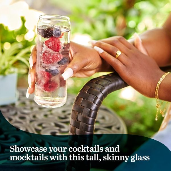Classic Slim Beer Can Glasses, 12.5 oz Tall Drinking Glasses Set of 6, Space-Saving, and Versatile Thin Glassware for Cocktails, and Mocktails