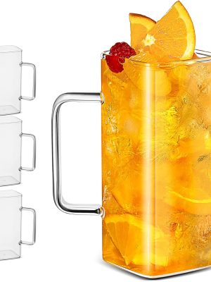 Drinking Glasses 13 oz With Handle,Set of 4 Thin Square Glasses,Elegant Bar Glassware For Water,Juice,Beer, Drinks,and Cocktails and Mixed Drinks,Lead-Free Drink Tumblers