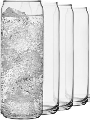 Classic Slim Beer Can Glasses, 12.5 oz Tall Drinking Glasses Set of 6, Space-Saving, and Versatile Thin Glassware for Cocktails, and Mocktails