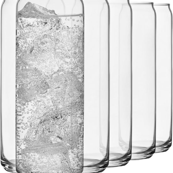 Classic Slim Beer Can Glasses, 12.5 oz Tall Drinking Glasses Set of 6, Space-Saving, and Versatile Thin Glassware for Cocktails, and Mocktails