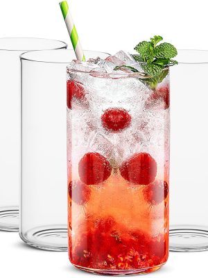 Thin Highball Glasses Set of 4,19oz Cocktail Glass Set,Tall Drinking Glasses for Water,Juice,Milk,Cocktails,Beer and More,Elegant Bar Glassware,Lead-Free Pint Glasses,Glass Drink Tumblers