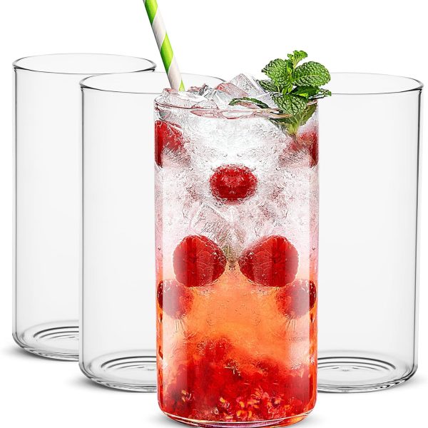 Thin Highball Glasses Set of 4,19oz Cocktail Glass Set,Tall Drinking Glasses for Water,Juice,Milk,Cocktails,Beer and More,Elegant Bar Glassware,Lead-Free Pint Glasses,Glass Drink Tumblers