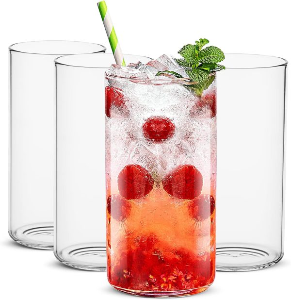 Thin Highball Glasses Set of 4,19oz Cocktail Glass Set,Tall Drinking Glasses for Water,Juice,Milk,Cocktails,Beer and More,Elegant Bar Glassware,Lead-Free Pint Glasses,Glass Drink Tumblers