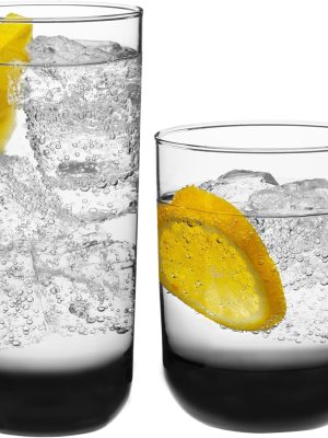 Tumbler and Rocks Glass Set, Smoke Hue Drinkware Glasses Set, Lead-Free Tall Water Glasses with Modern Clean Lines, Dishwasher Safe Drinking Glasses Set of 16