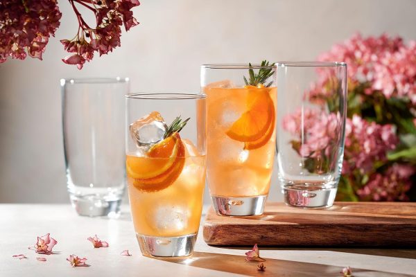 Highball Glasses Set Of 4, 16 Oz. Drinking Glasses, Unique Water Glass Cups For Juice, Cocktails, Soda, Heavy Bottom Tumbler Glass