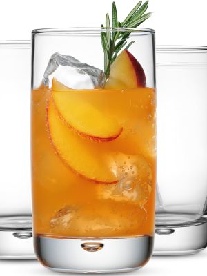 Set of 4 Highball Glasses 16 Oz  Cocktail Drinking Glass Cups, Bubble Base Glassware for Water, Juice, Cocktails, Beer Pint Glasses, Modern Basic Tumblers.