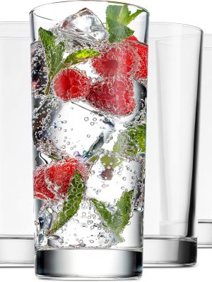 Highball Drinking Glasses, Italian Made Tall Glass Cups, Water Glasses Drinking Set, Cocktail Glasses - 14oz, Set of 4, Made In Italy