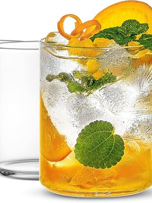 Thin Whiskey Glasses 15 oz,Premium Water Glasses Set of 4,Clear Glass Cups For Water, Juice, Beer, Drinks, and Cocktails and Mixed Drinks (15 OZ)