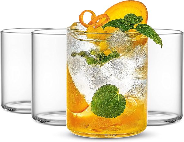 Thin Whiskey Glasses 15 oz,Premium Water Glasses Set of 4,Clear Glass Cups For Water, Juice, Beer, Drinks, and Cocktails and Mixed Drinks (15 OZ)