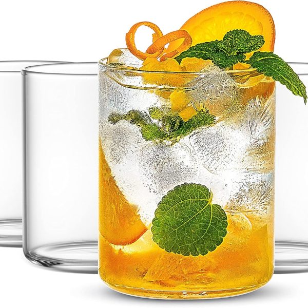 Thin Whiskey Glasses 15 oz,Premium Water Glasses Set of 4,Clear Glass Cups For Water, Juice, Beer, Drinks, and Cocktails and Mixed Drinks (15 OZ)