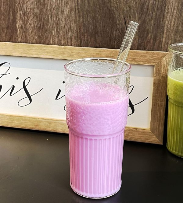 Glass Cups - 22 oz Iced Coffee Cups Drinking Glasses Iced Coffee Cup Reusable Smoothie Cup Glass Tumbler Water Glasses Ribbed Glassware Work from  Travel Coffee Mug Drinking Set