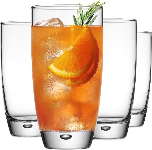 Highball Glasses Set Of 4, 16 Oz. Drinking Glasses, Unique Water Glass Cups For Juice, Cocktails, Soda, Heavy Bottom Tumbler Glass