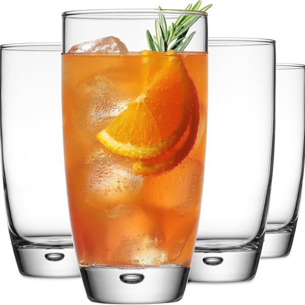 Highball Glasses Set Of 4, 16 Oz. Drinking Glasses, Unique Water Glass Cups For Juice, Cocktails, Soda, Heavy Bottom Tumbler Glass
