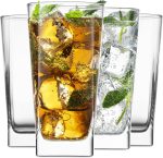 Highball Glasses 16 Oz. Set of 4 Tall Square Glass Cups Premium Quality Beverage Cooler Glassware. Uses for Bar Glasses, Water, Juice, and Cocktails.